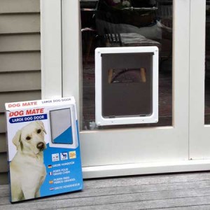 Dog Mate large dog door (white) installed in glass