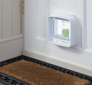SureFlap DualScan cat door (white) installed in timber