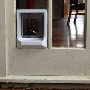Catwalk W-UCDW upgradeable cat door (white) installed in glass