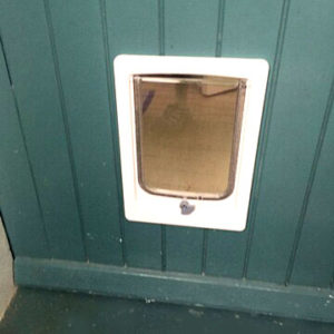 Dogwalk Small Dog Door installed in timber door